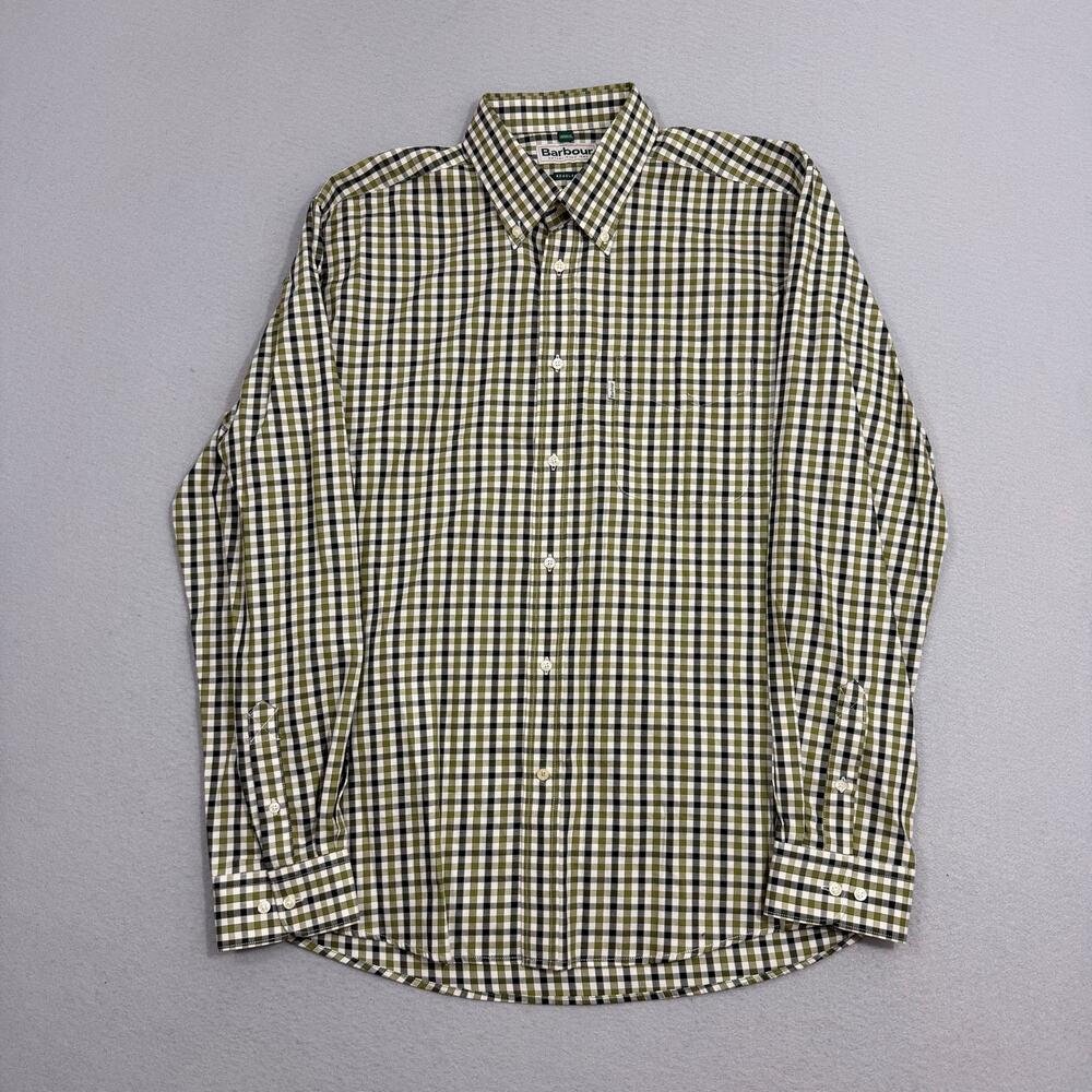 Barbour Button Down Shirt Men's Medium Green Plaid Long Sleeve Fisherman England